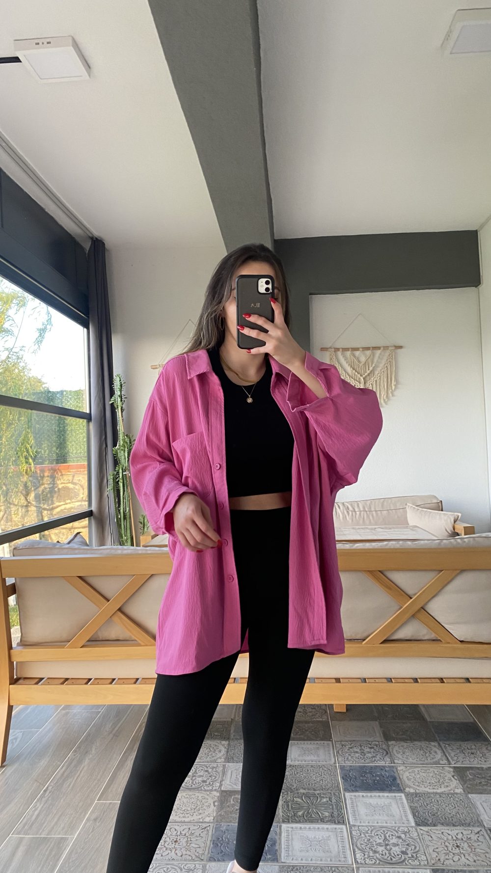 PEMBE OVERSİZE GÖMLEK