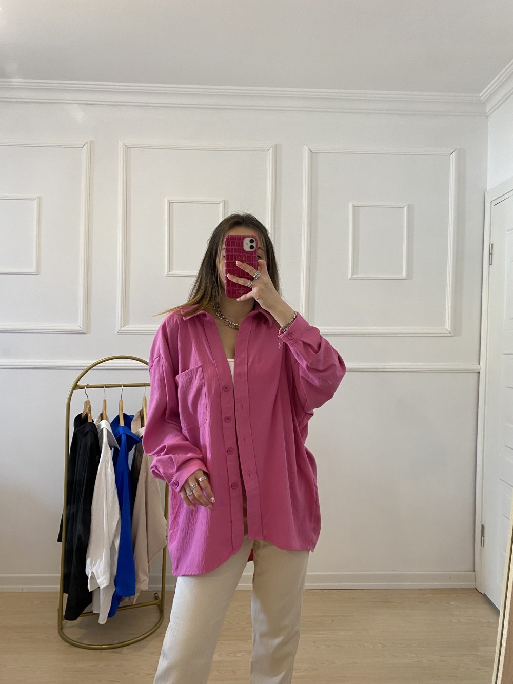 PEMBE OVERSİZE GÖMLEK - Görsel 2