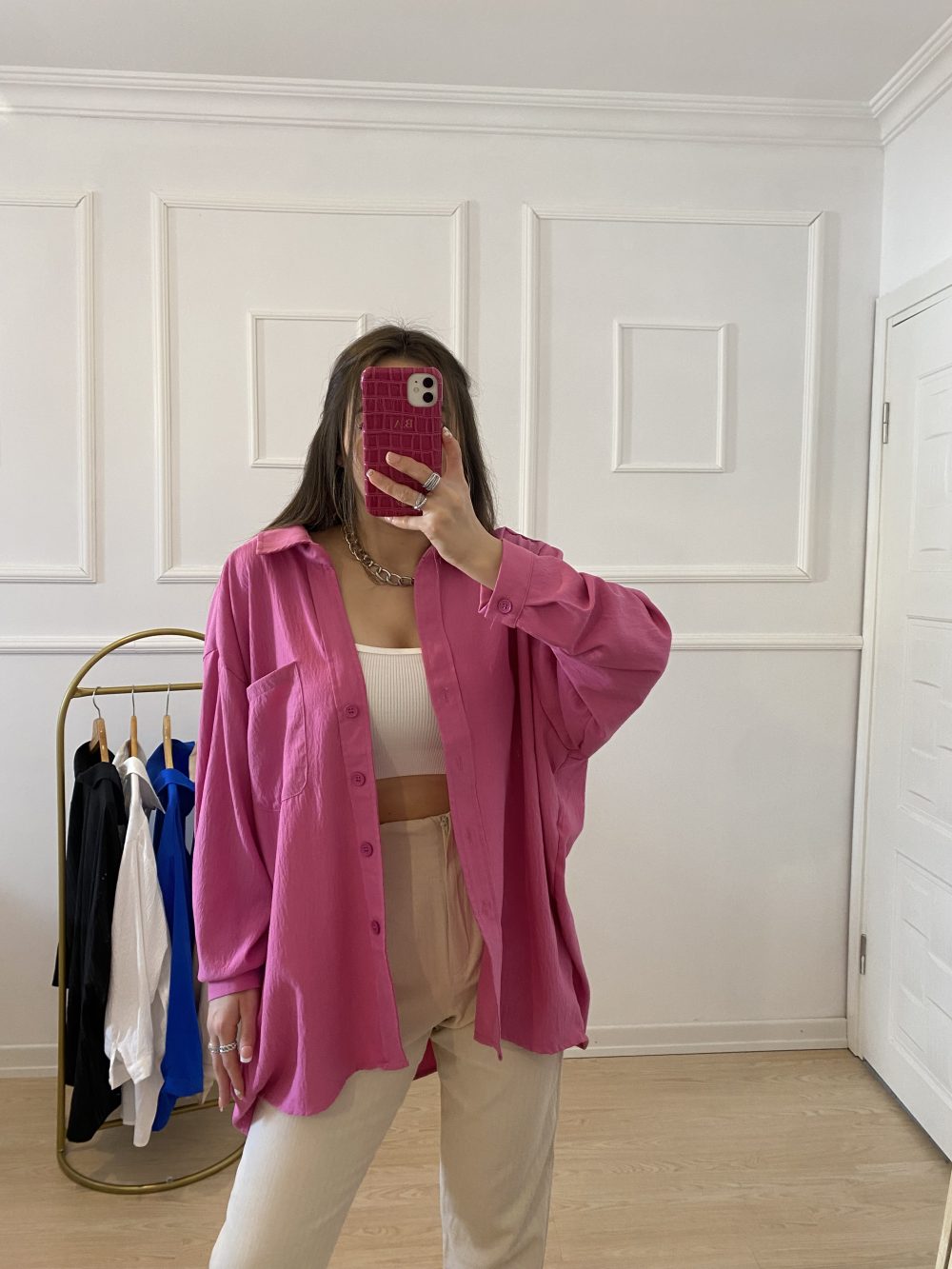 PEMBE OVERSİZE GÖMLEK - Görsel 3