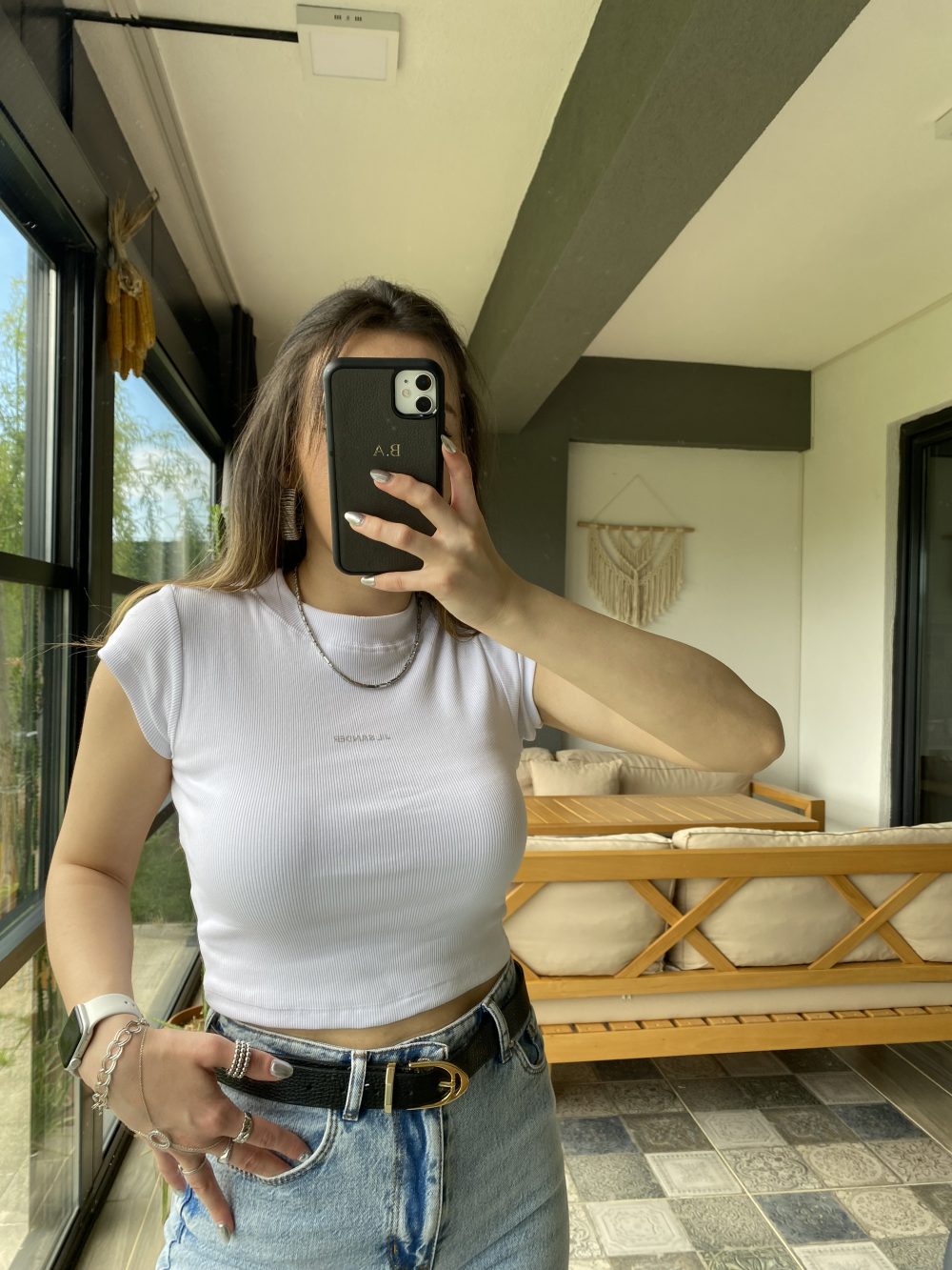 GÜMÜŞ JİL SANDER YAZILI TAŞLI BEYAZ CROP