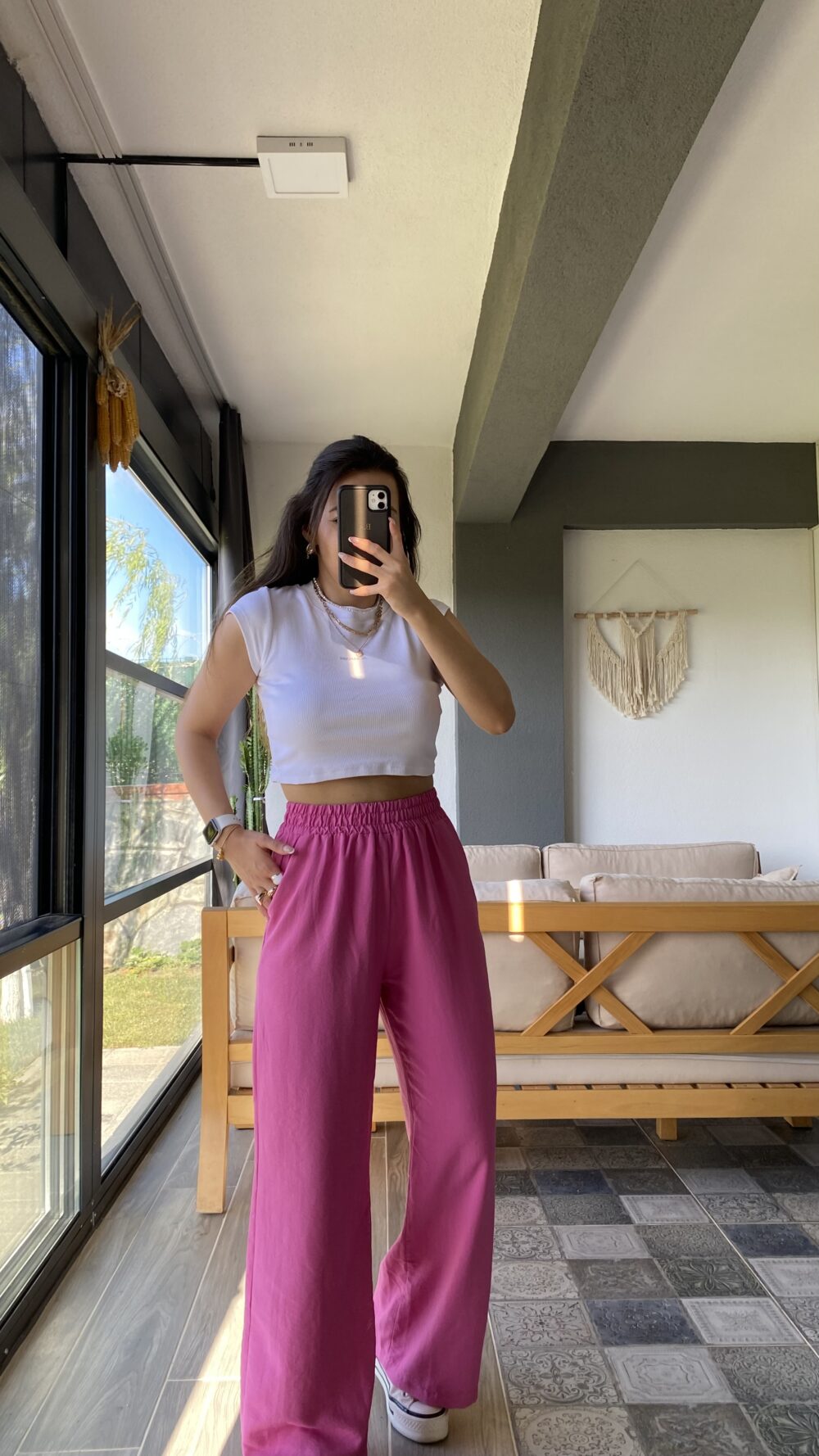 BELİ LASTİKLİ PANTOLON PEMBE