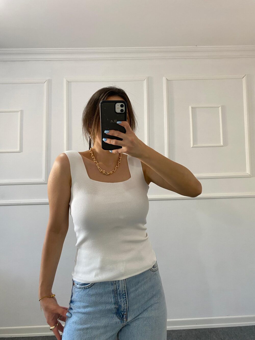 Premium Kare Yaka Askılı Bluz Beyaz - Görsel 3