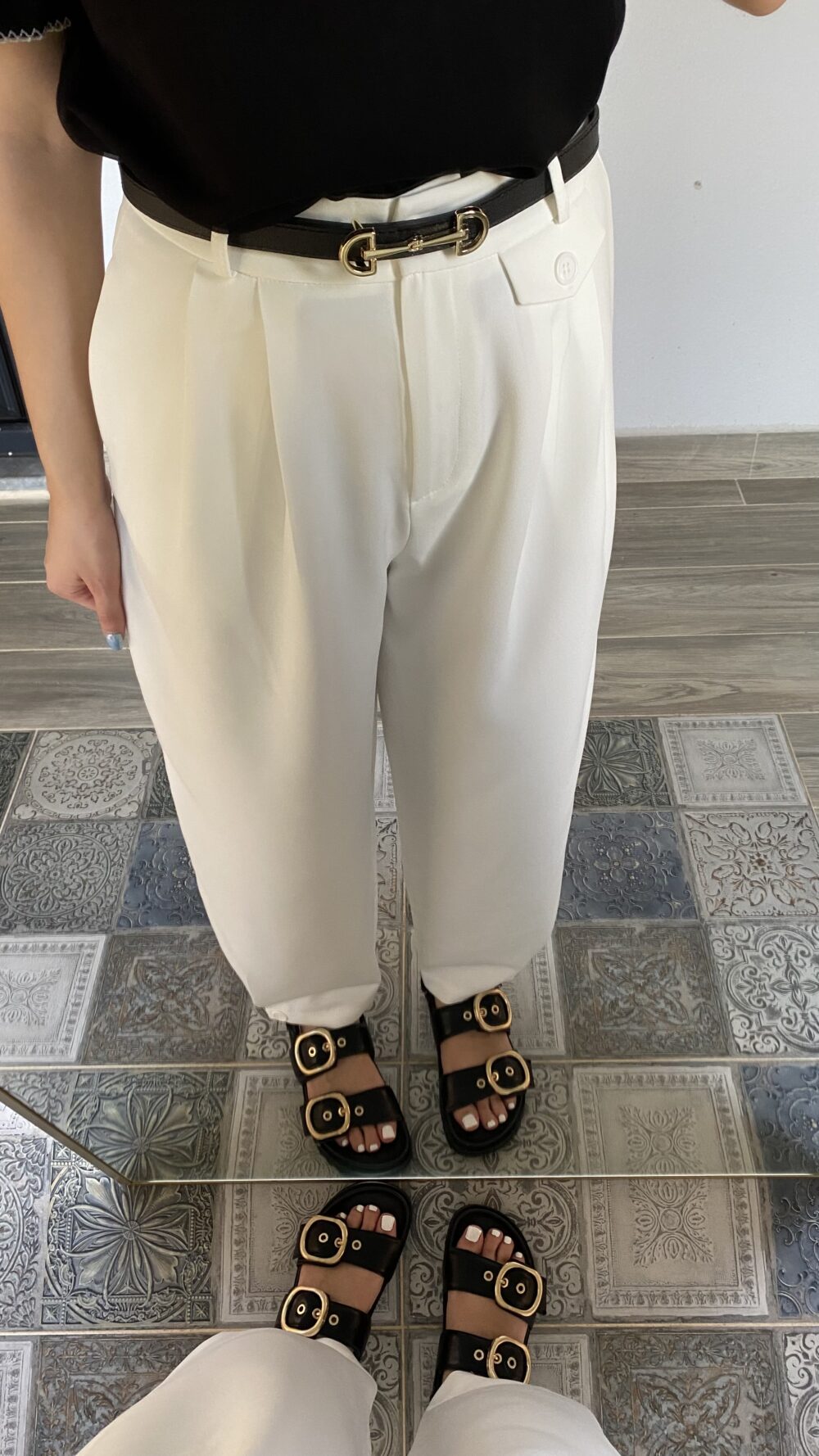 Premium Beyaz Paça Düğmeli Şalvar Pantolon - Görsel 3