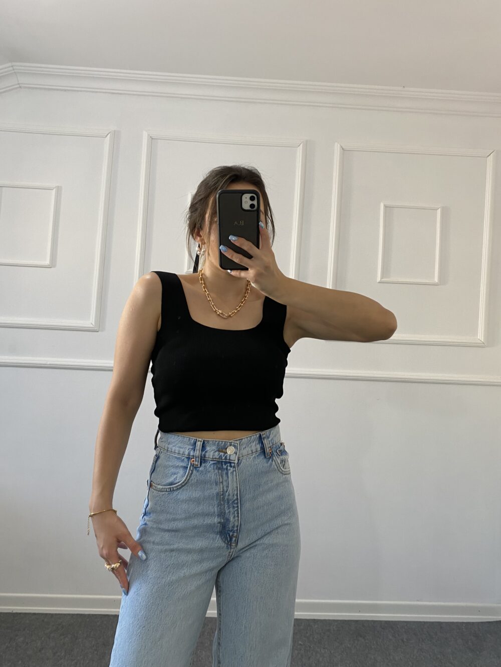 Premium Kare Yaka Askılı Bluz Siyah - Görsel 3