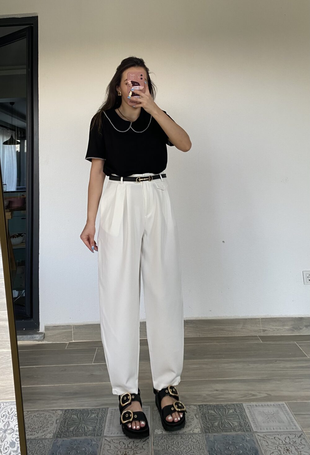Premium Beyaz Paça Düğmeli Şalvar Pantolon - Görsel 4