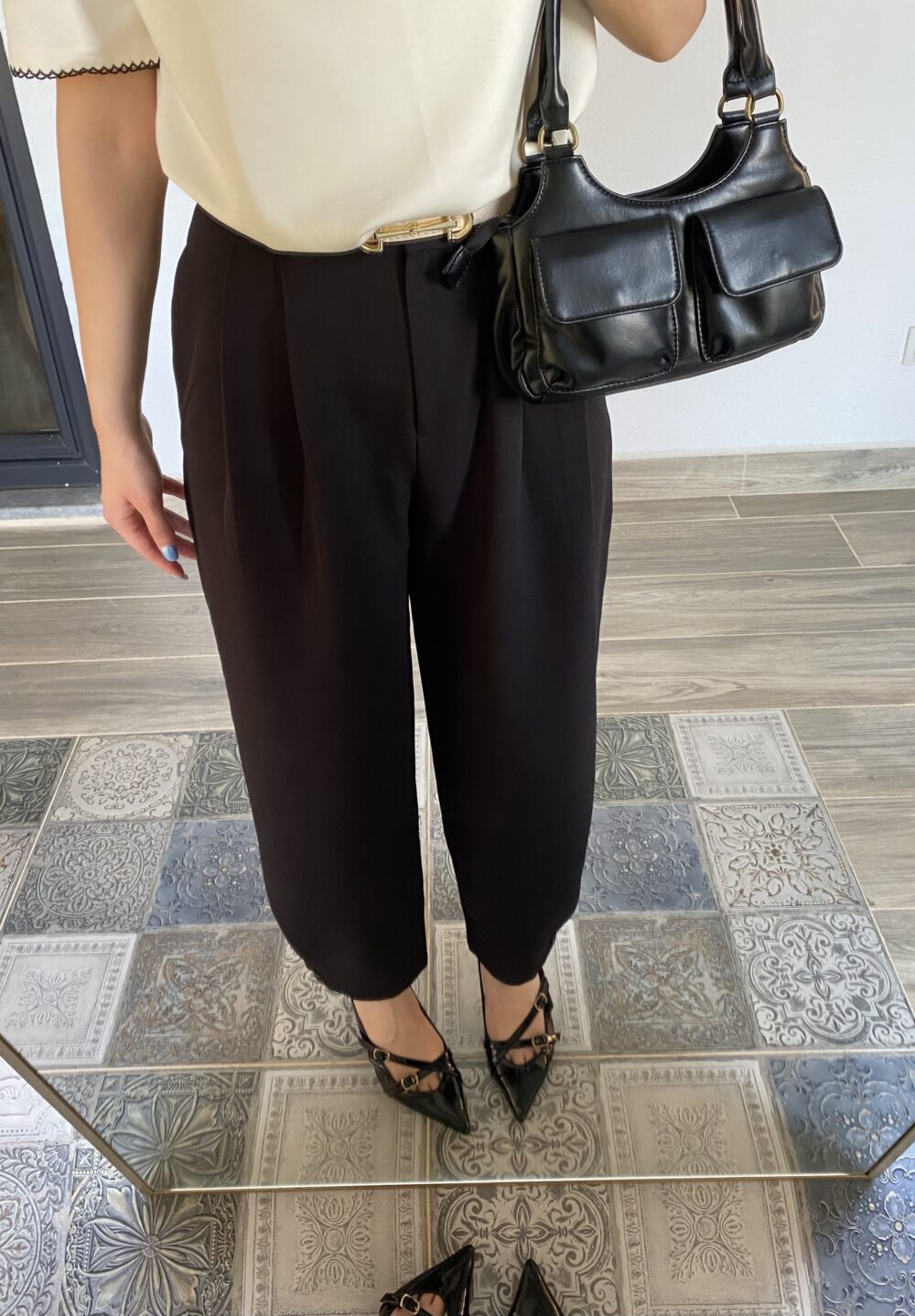 Premium Siyah Paça Düğmeli Şalvar Pantolon - Görsel 3