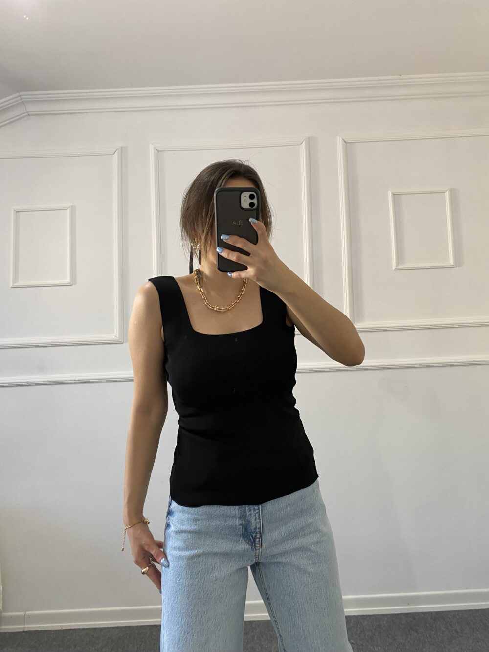 Premium Kare Yaka Askılı Bluz Siyah - Görsel 2