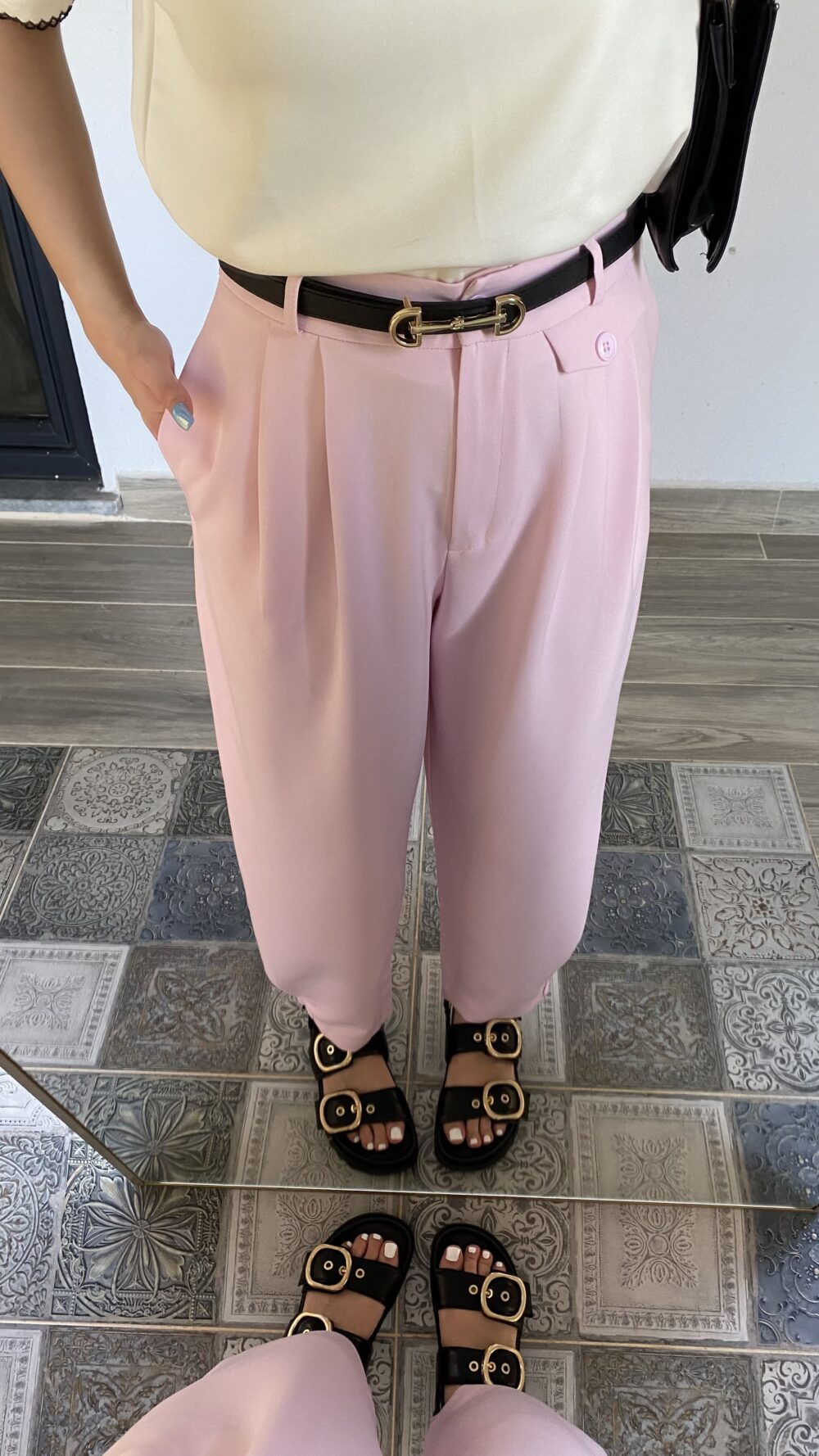 Premium Pembe Paça Düğmeli Şalvar Pantolon - Görsel 2