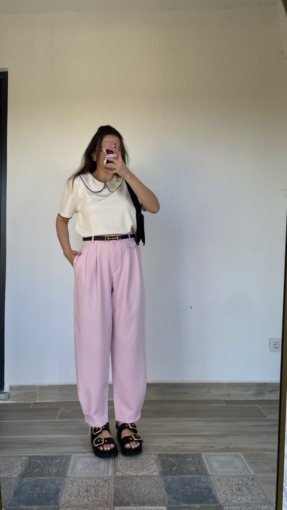 Premium Pembe Paça Düğmeli Şalvar Pantolon
