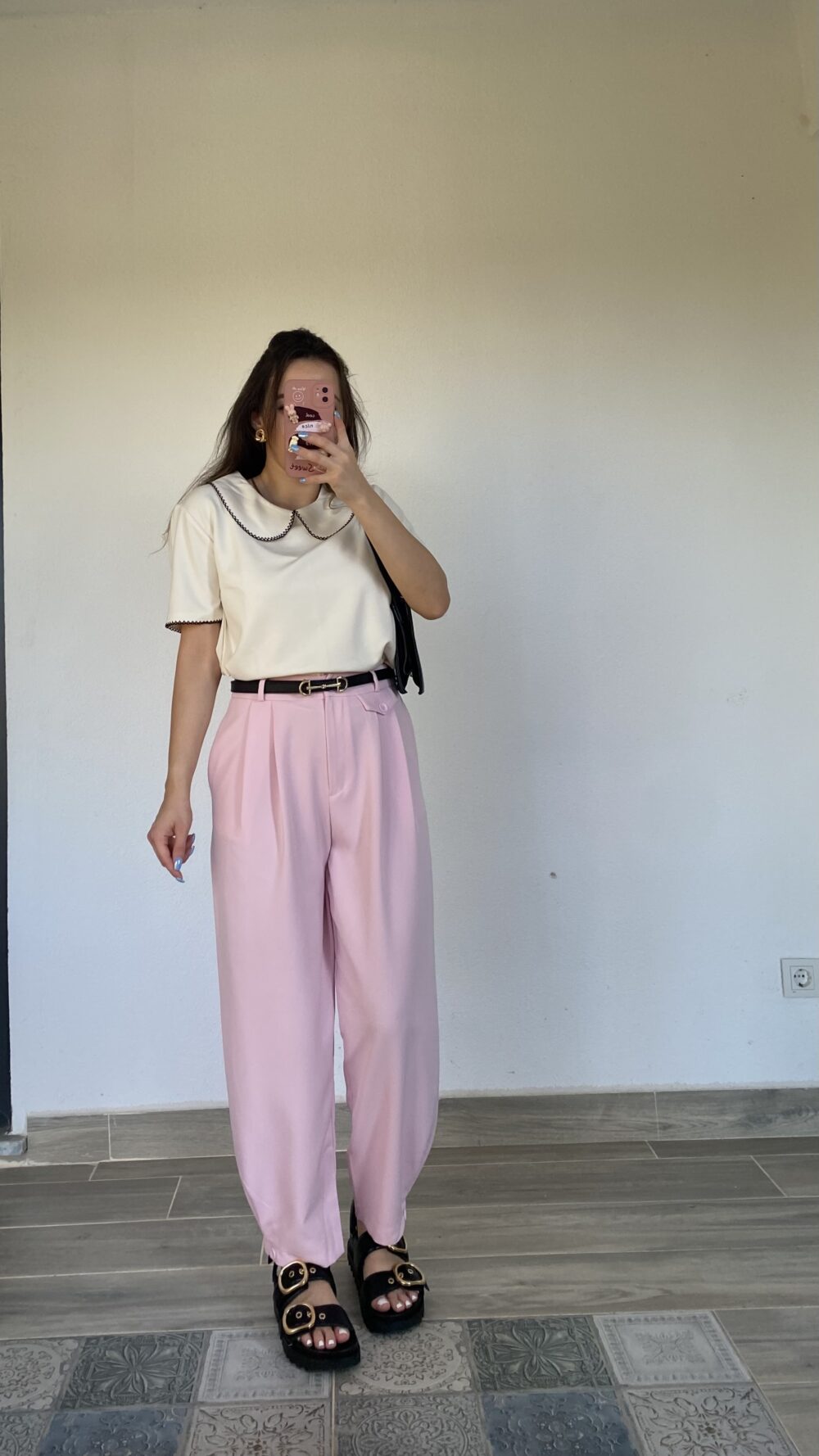 Premium Pembe Paça Düğmeli Şalvar Pantolon - Görsel 4