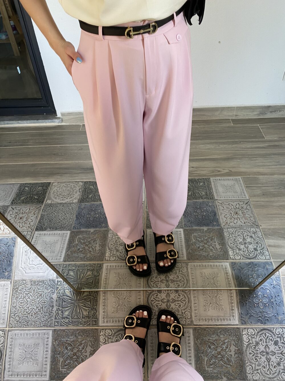 Premium Pembe Paça Düğmeli Şalvar Pantolon - Görsel 5