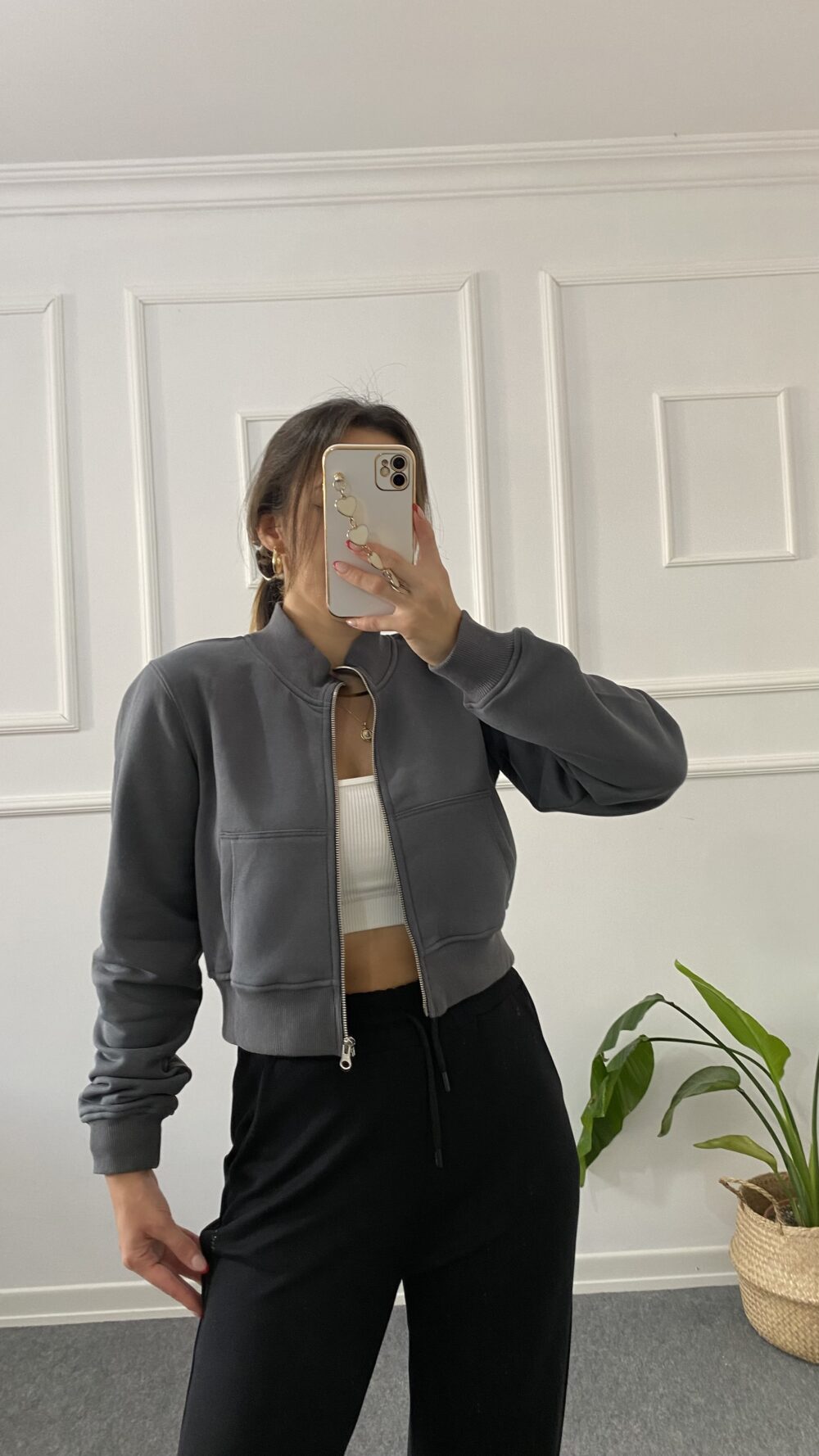 Hm Crop Hırka Füme - Görsel 3