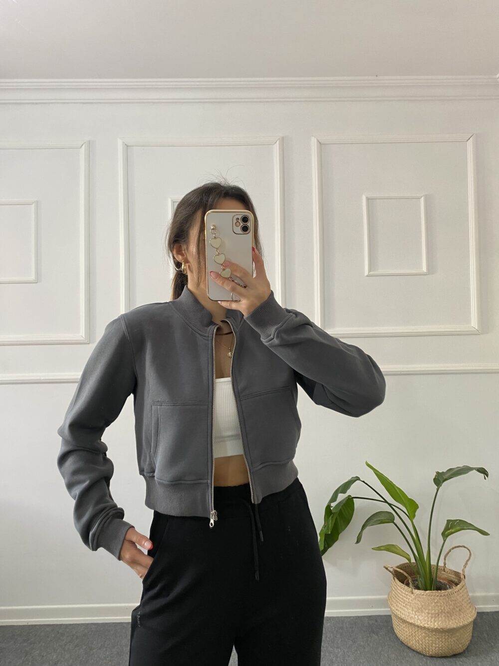 Hm Crop Hırka Füme - Görsel 4