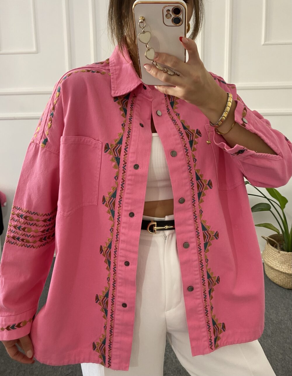 Pembe Nakışlı Gabardin Ceket - Görsel 3