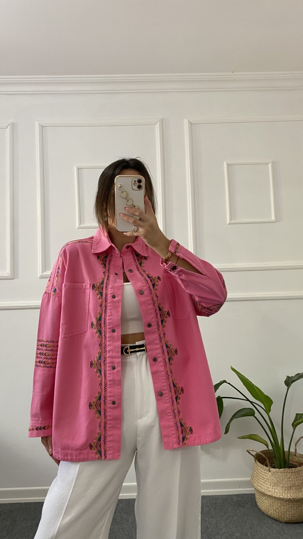Pembe Nakışlı Gabardin Ceket - Görsel 4