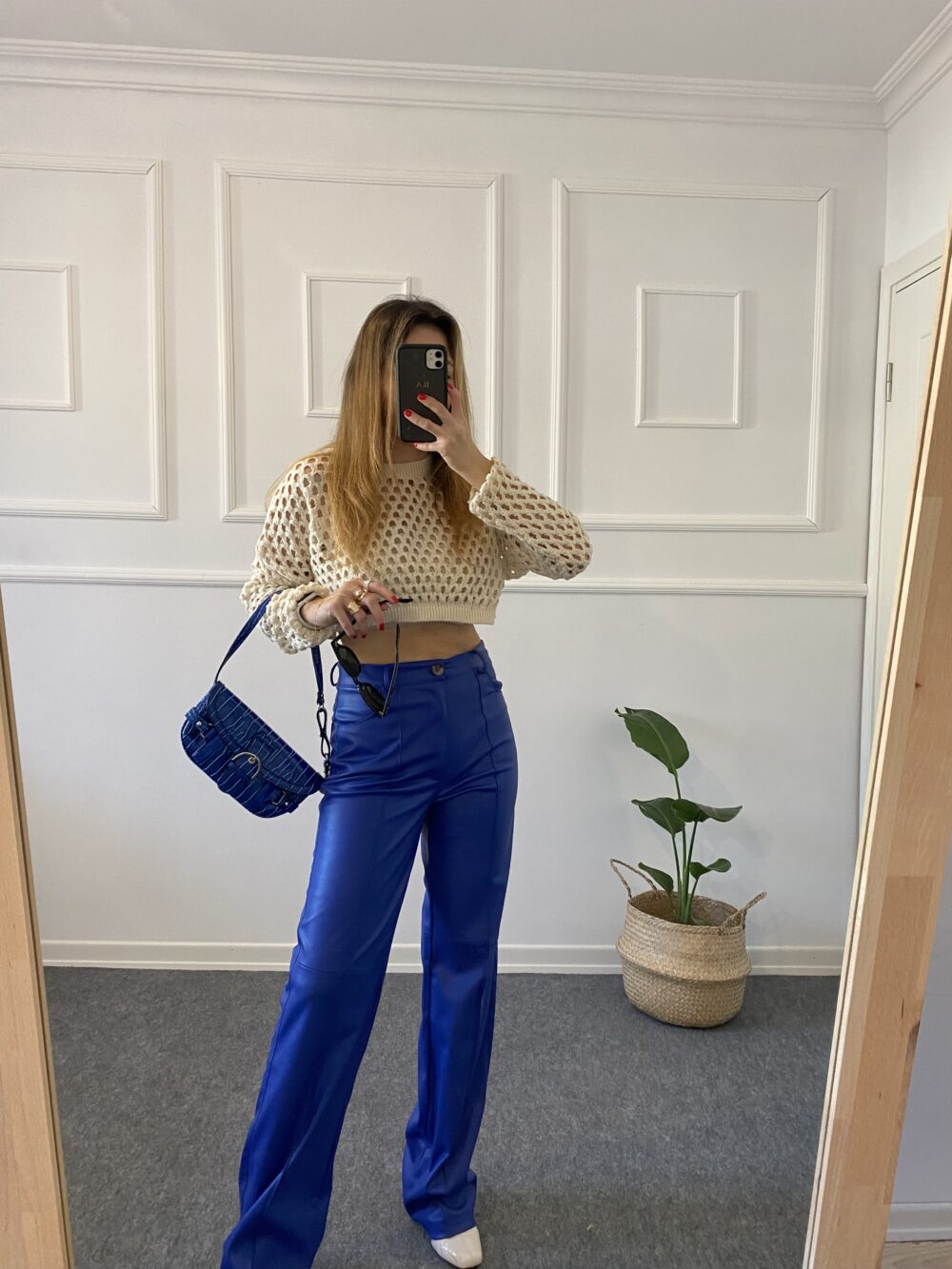 MARKA MODEL DERİ PANTOLON SAKS MAVİ