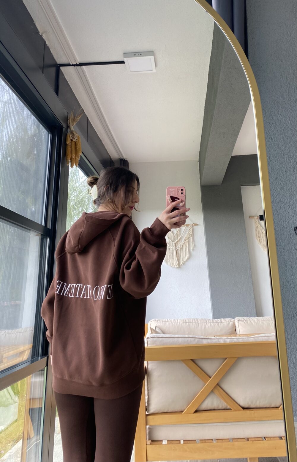 Kapüşonlu Oversize Kahverengi Hırka - Görsel 2