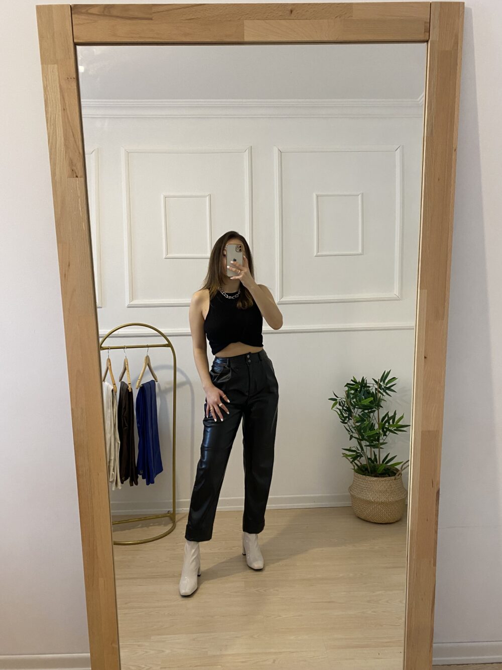 PAÇASI ÇIT ÇITLI DERİ JOGGER PANTOLON SİYAH