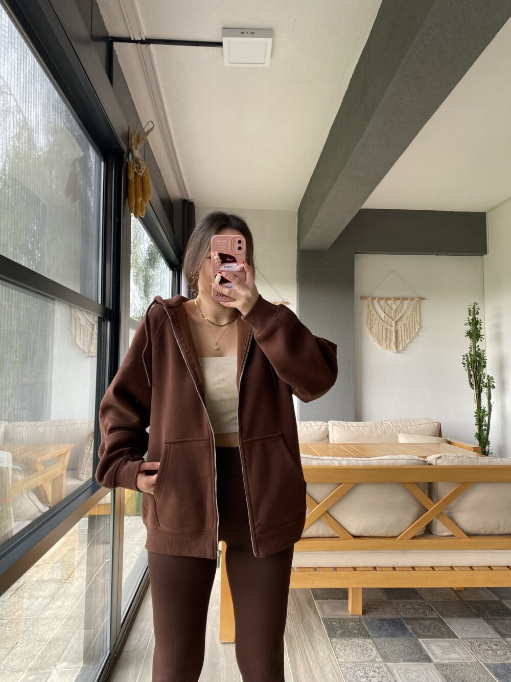 Kapüşonlu Oversize Kahverengi Hırka
