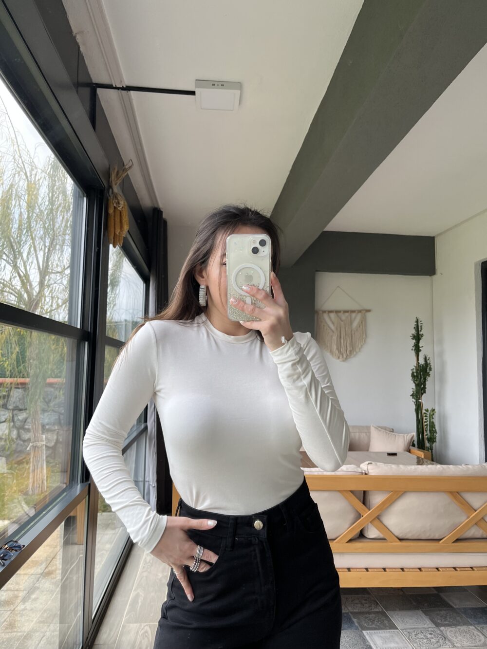 Uzun Kollu Basic Body Beyaz