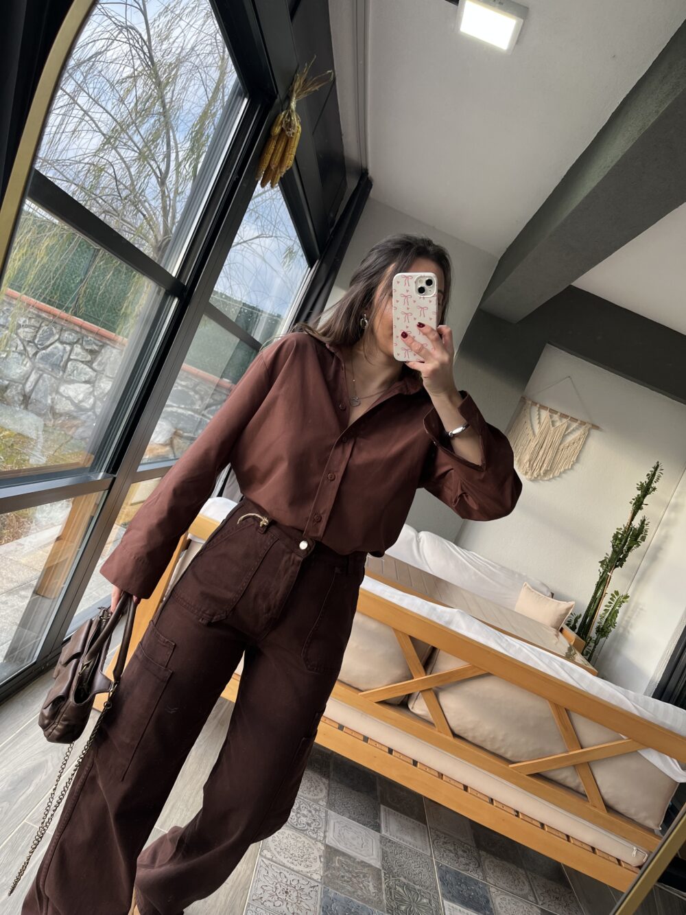 Kahverengi Yan Yırtmaçlı Poplin Kumaş Gömlek - Görsel 3
