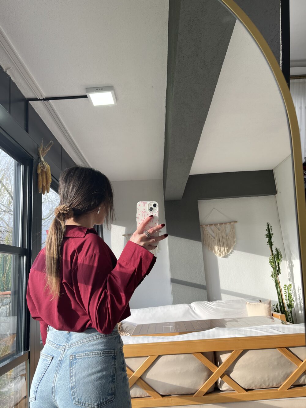 Bordo Yan Yırtmaçlı Poplin Kumaş Gömlek - Görsel 2