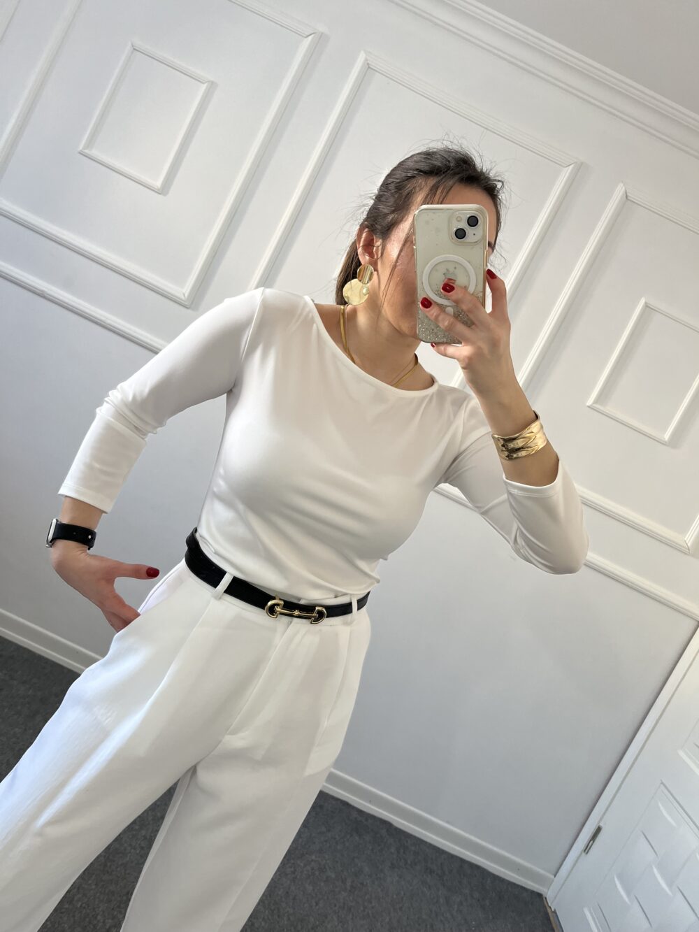 Marka Model Kayık Yaka Beyaz Bluz - Görsel 3
