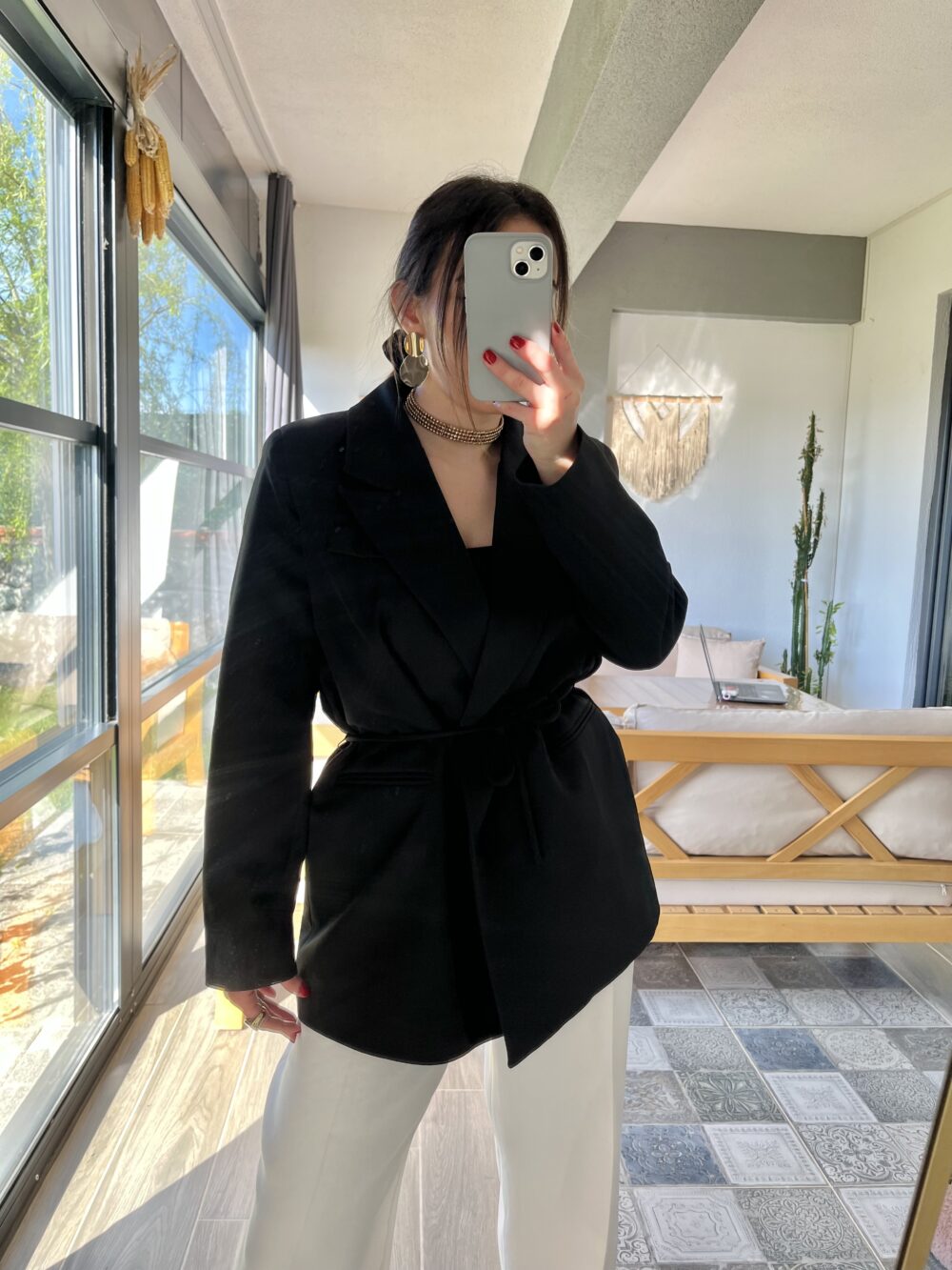 SİYAH İP BAĞLAMALI BLAZER CEKET - Görsel 8