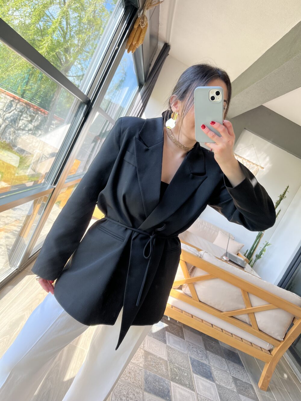 SİYAH İP BAĞLAMALI BLAZER CEKET