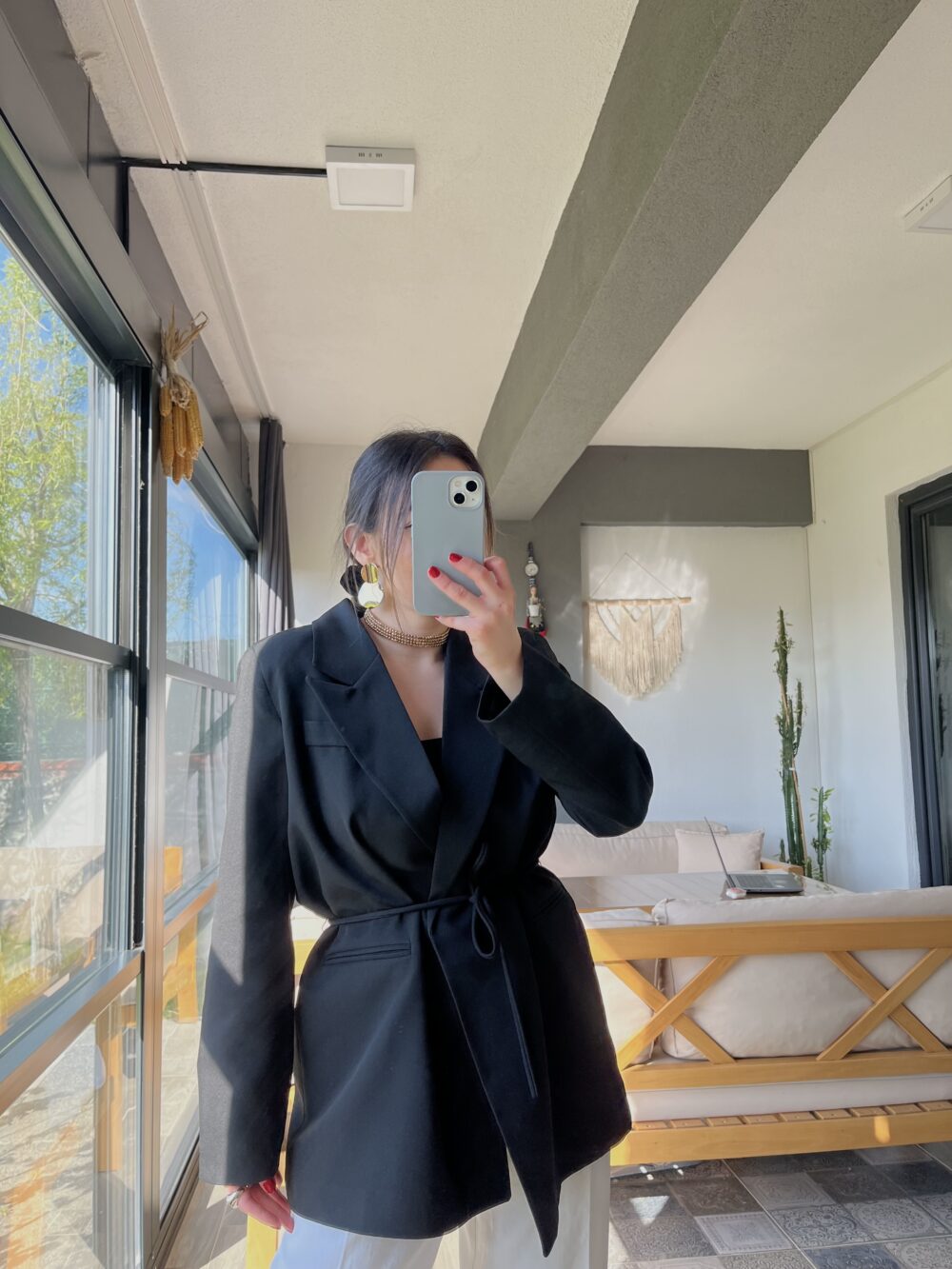 SİYAH İP BAĞLAMALI BLAZER CEKET - Görsel 5
