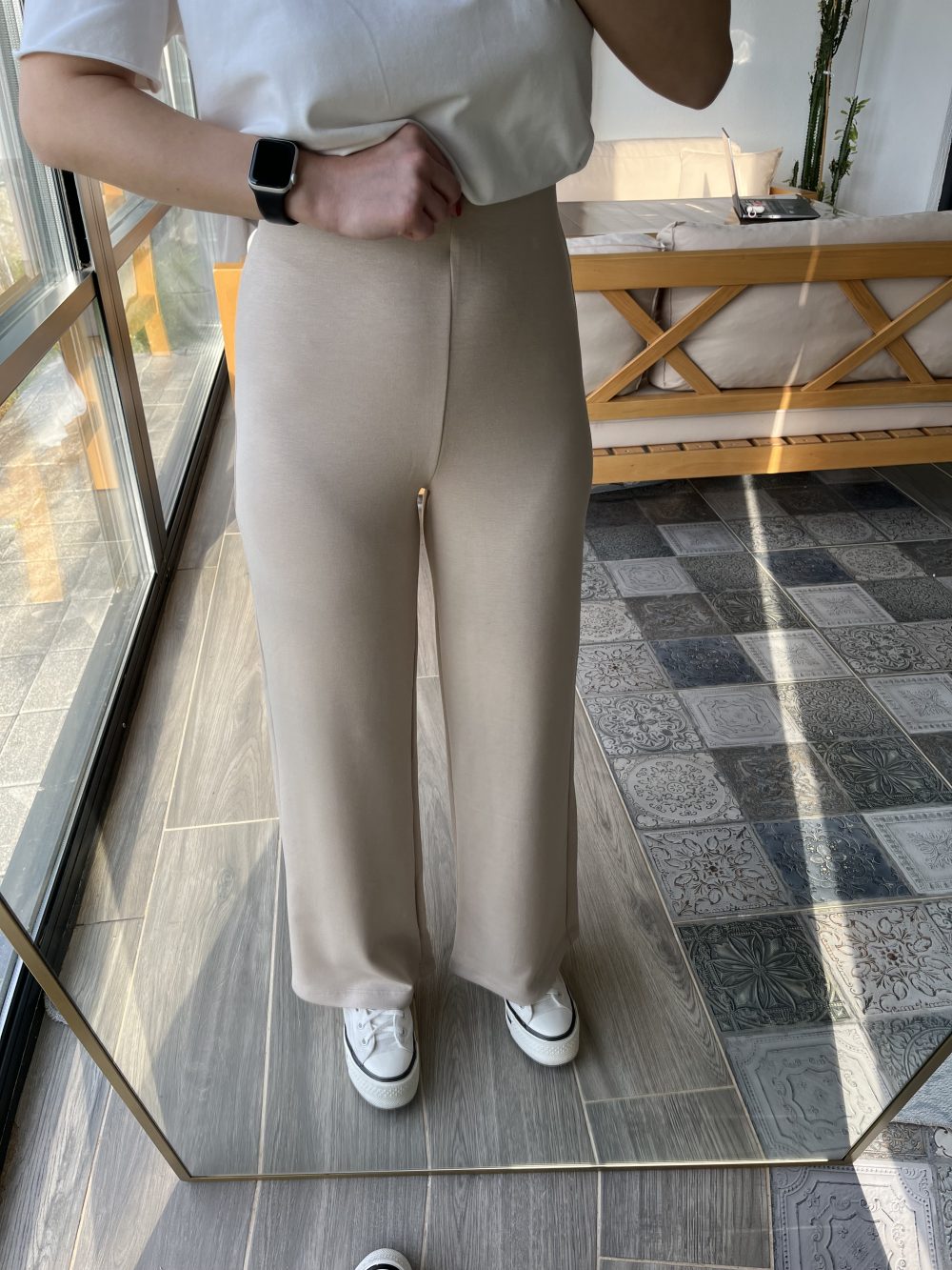 MODAL KUMAŞ BEJ PALAZZO PANTOLON - Görsel 2