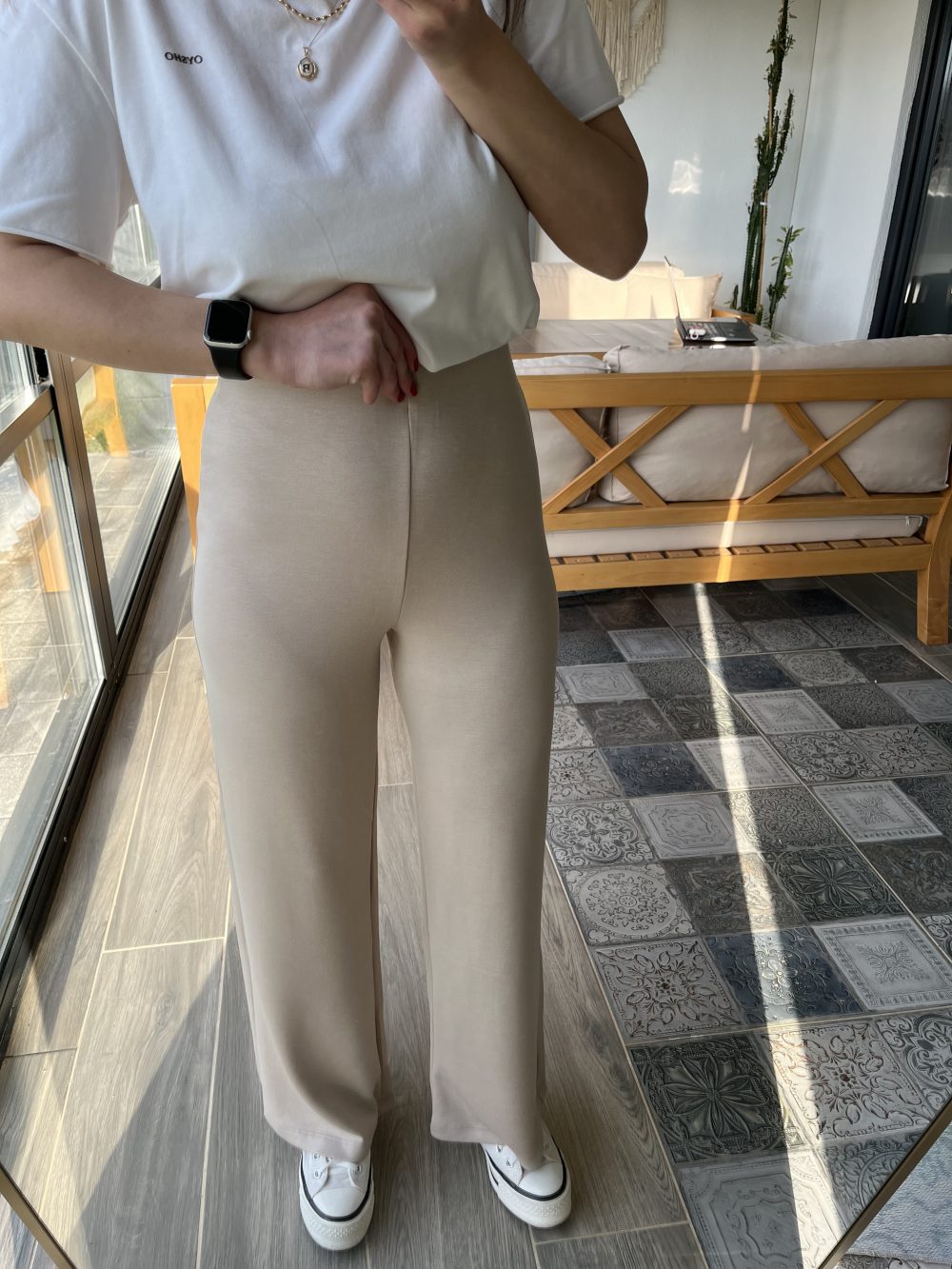 MODAL KUMAŞ BEJ PALAZZO PANTOLON - Görsel 5