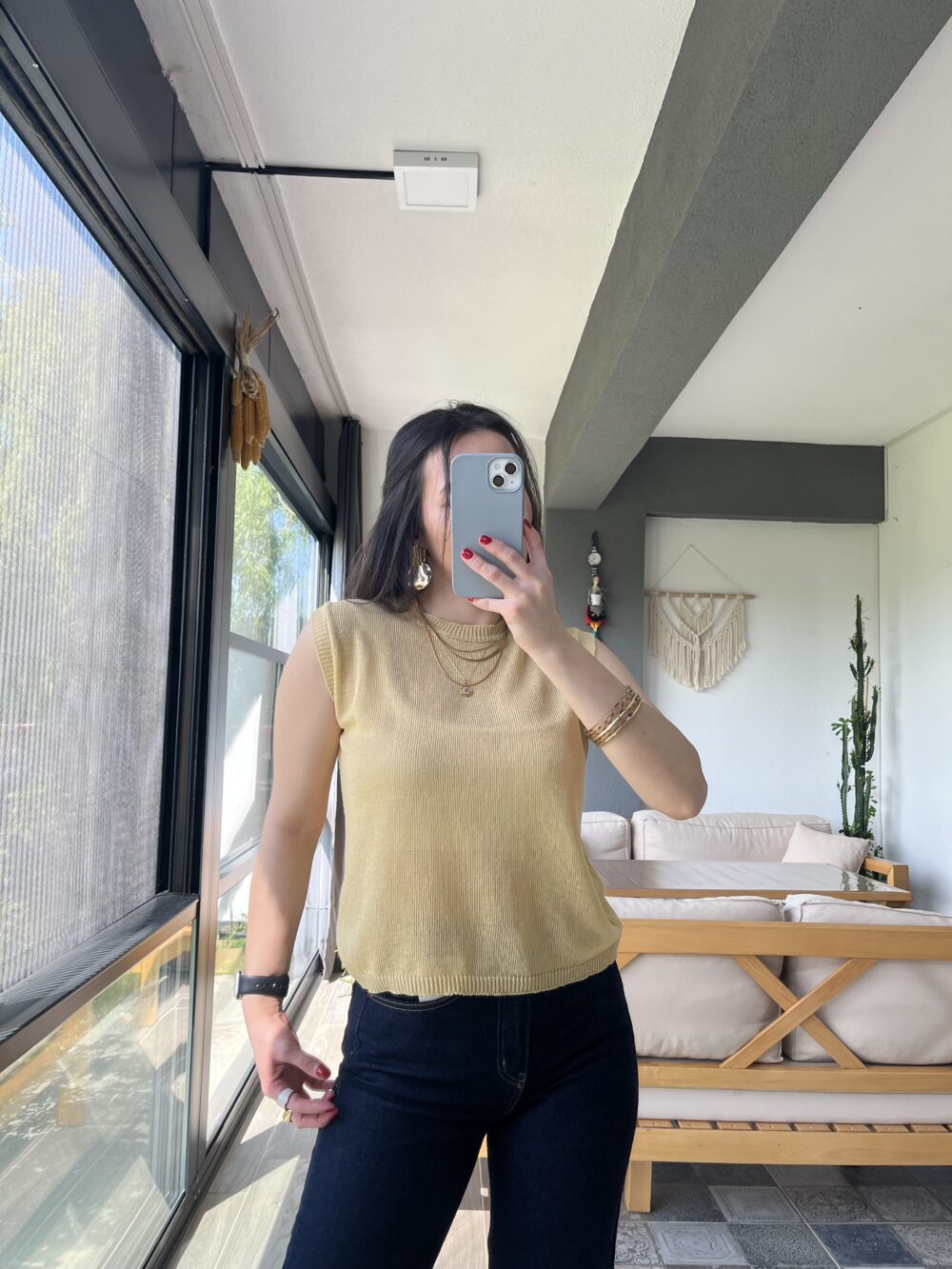 Sarı Bisiklet Yaka Marka Model Triko Süveter - Görsel 4