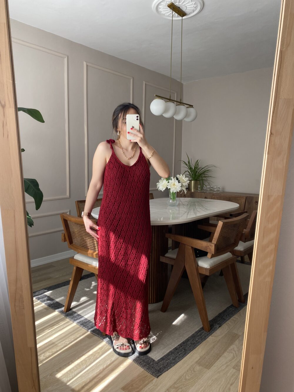 Bordo Astarlı Merserize Triko Elbise