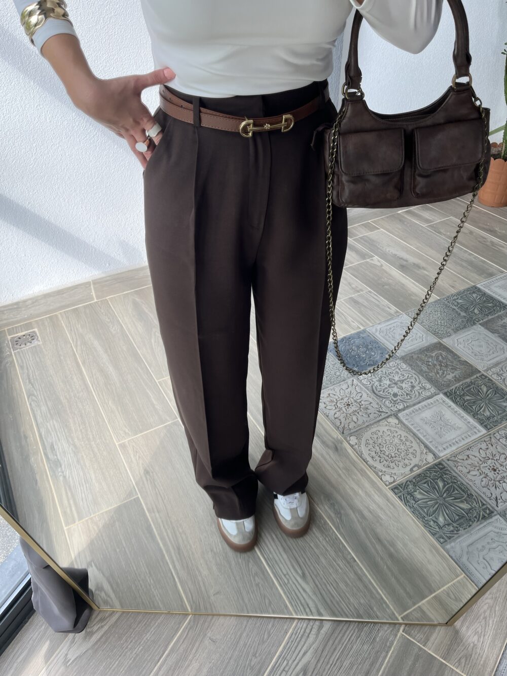 Premium Yüksek Bel Palazzo Pantolon Kahverengi - Görsel 2